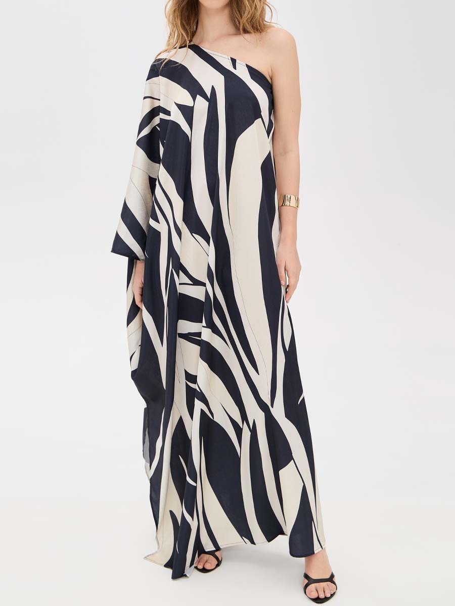 One-shoulder Printed Loose Maxi Dress