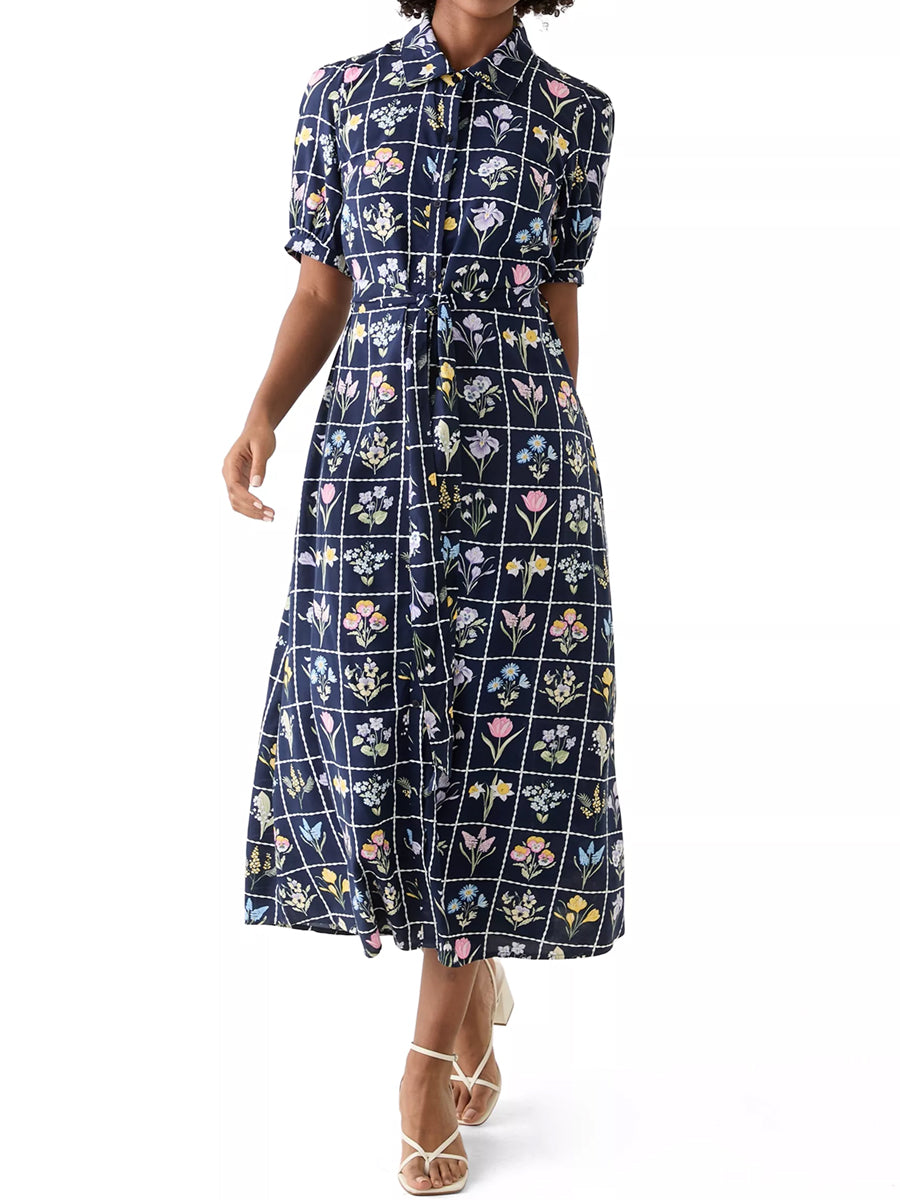 Printed Short Sleeve Belted Shirtdress