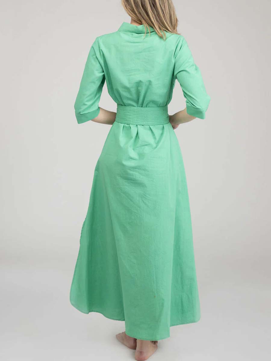 Printed Button Up Belted Dress
