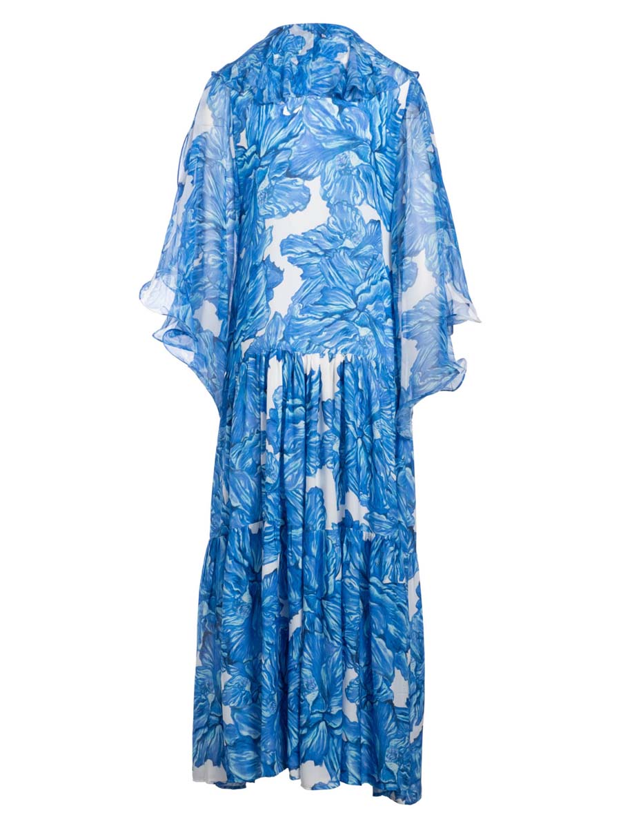 Printed Chiffon Lace Up Neck Maxi Dress