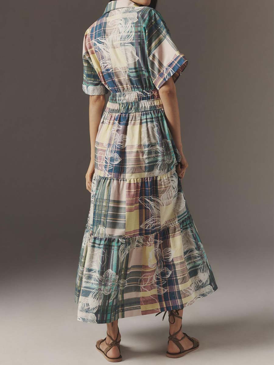 Printed V-neck Smocked Waist Maxi Dress