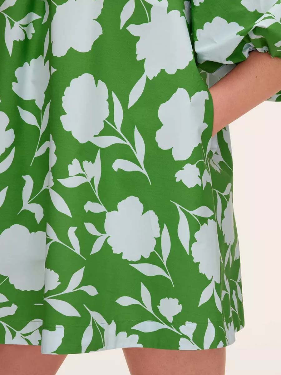 Printed V Neck Long Sleeve Mini Dress
