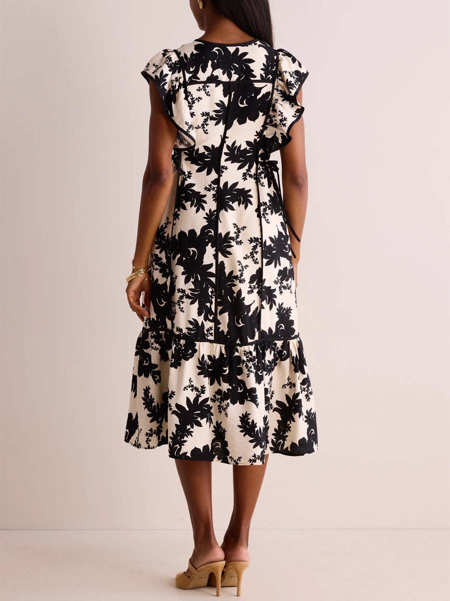 Floral Print V-neck Flutter Sleeve Dress