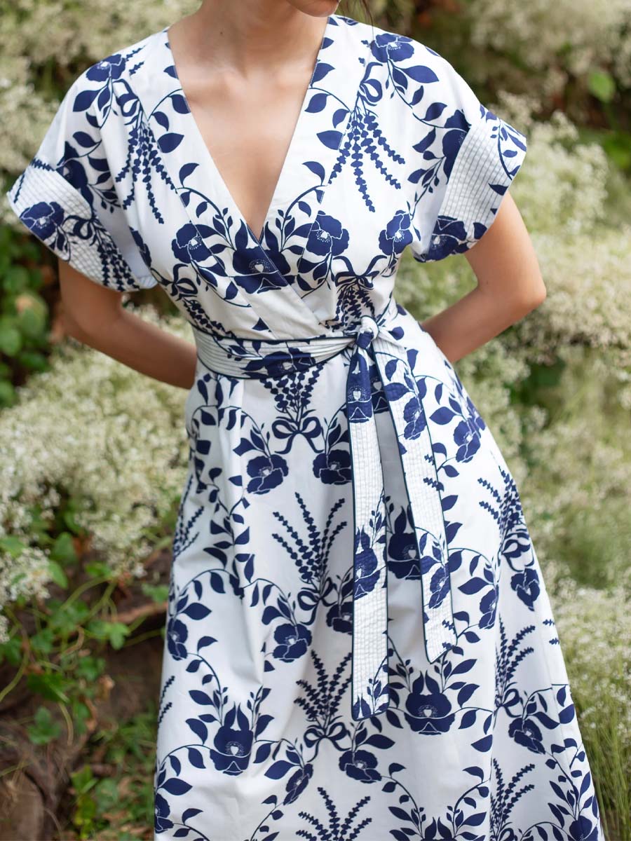 Printed V-neck Belted Maxi Dress