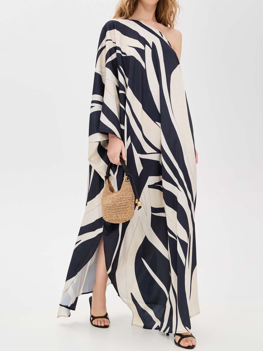 One-shoulder Printed Loose Maxi Dress