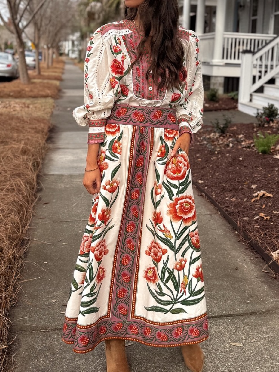 Elegant Floral Reddish-brown Dress