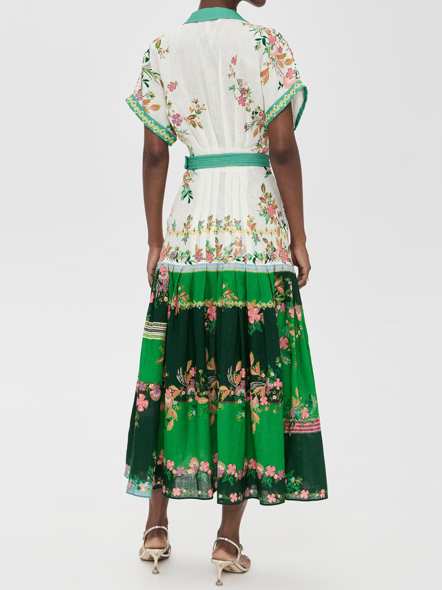 Floral Print Pintucked Waist Maxi Dress