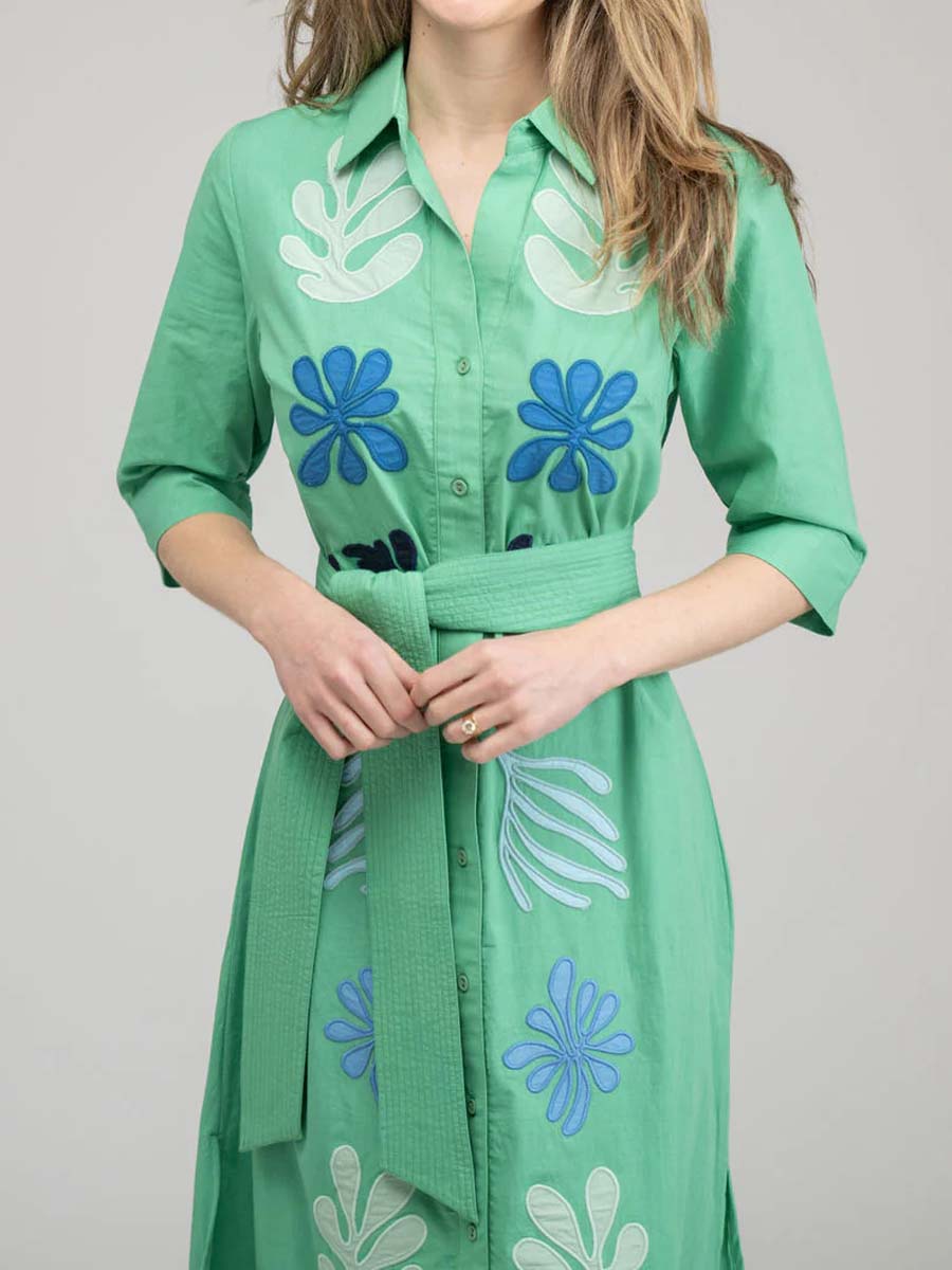 Printed Button Up Belted Dress