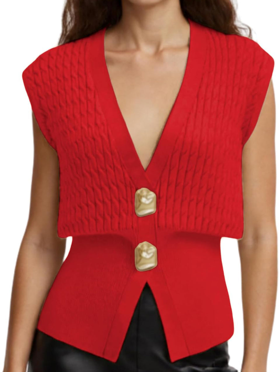 Knit Sweater Sleeveless V Neck Cardigans