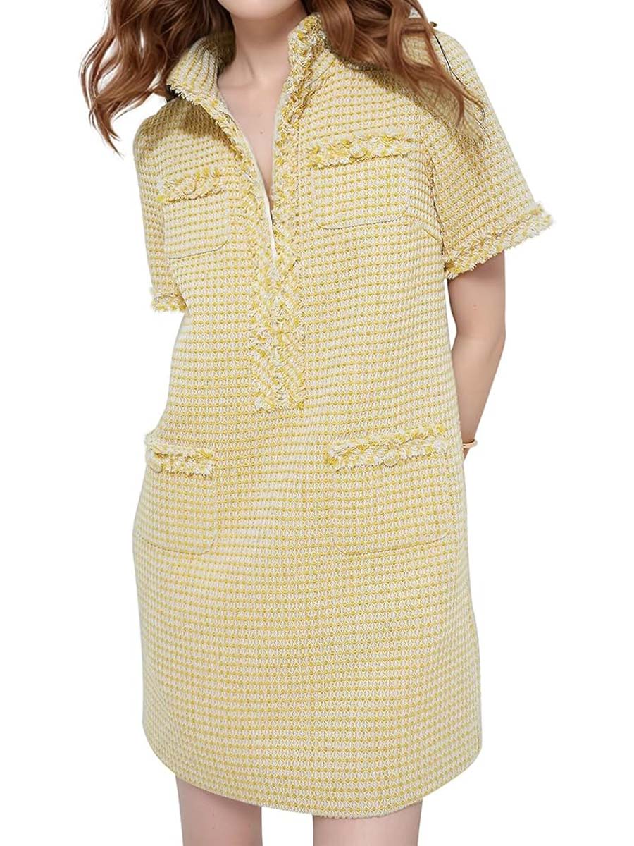 Demure Tweed Dress With Zipper Pockets
