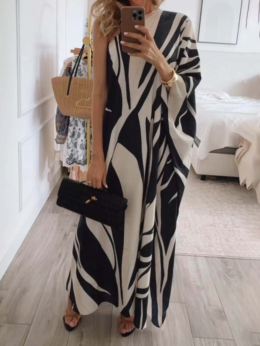 One-shoulder Printed Loose Maxi Dress