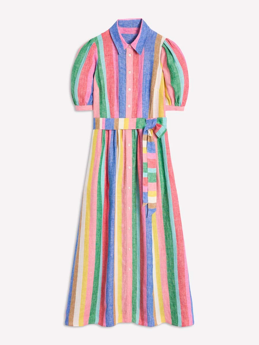 Rainbow Stripe Belted Maxi Dress