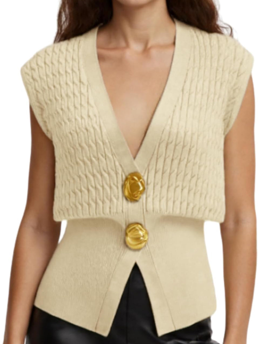 Knit Sweater Sleeveless V Neck Cardigans