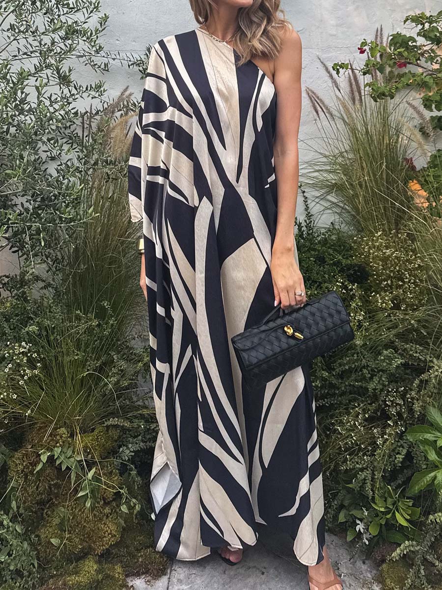 One-shoulder Printed Loose Maxi Dress