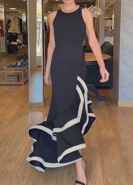 Demure Black White Gown