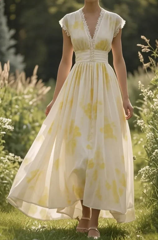 Demure Printed Chiffon Dress