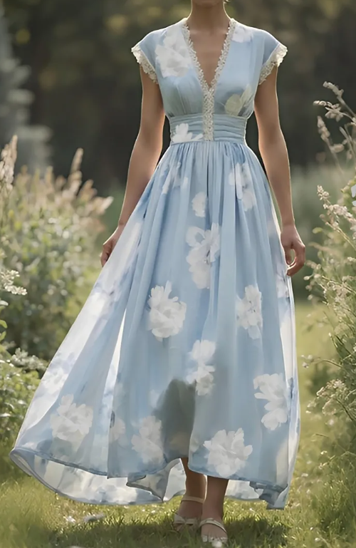 Demure Printed Chiffon Dress