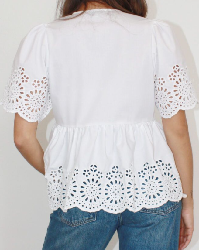 Eyelet Lace-Up Puff Sleeve Top