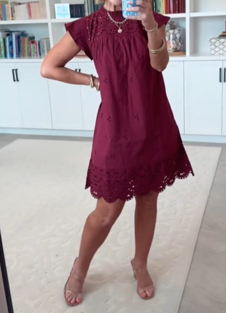 Flutter Sleeve Eyelet Dress