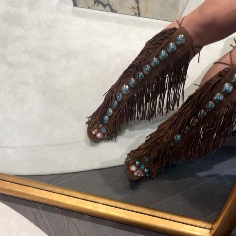 FRINGE LACE UP SANDAL