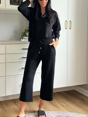 V-Neck Sweatshirt Cropped Lounge Pants Sets