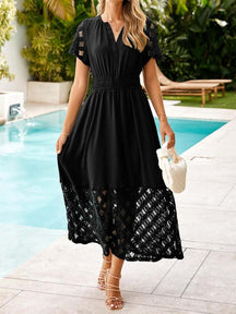 V-neck Lace Patchwork Maxi Dress