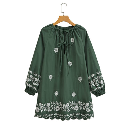 Embroidered Casual Long-Sleeved Dress
