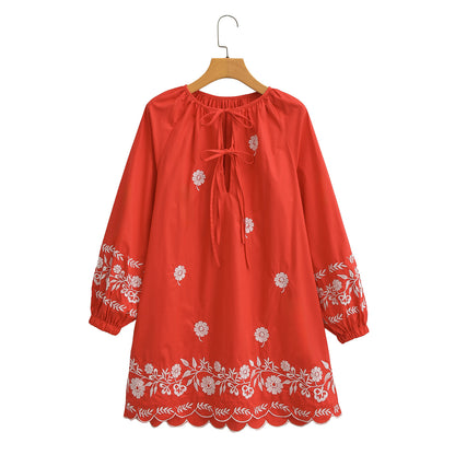 Embroidered Casual Long-Sleeved Dress