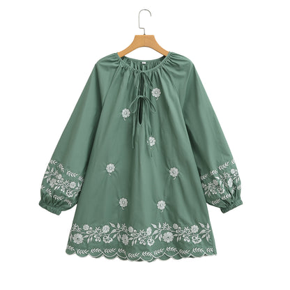 Embroidered Casual Long-Sleeved Dress