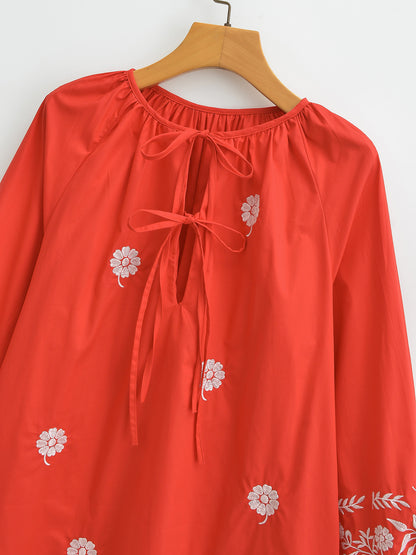 Embroidered Casual Long-Sleeved Dress