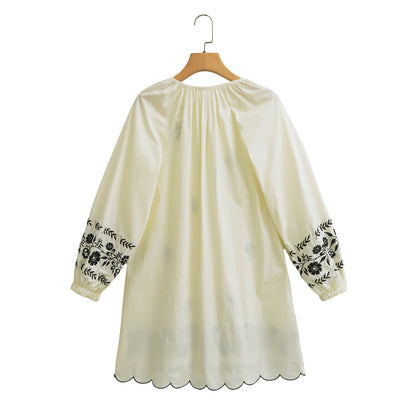 Embroidered Casual Long-Sleeved Dress