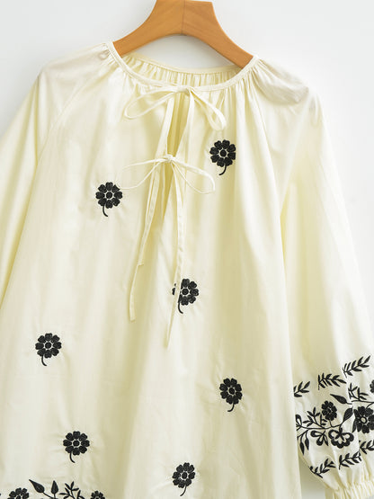 Embroidered Casual Long-Sleeved Dress