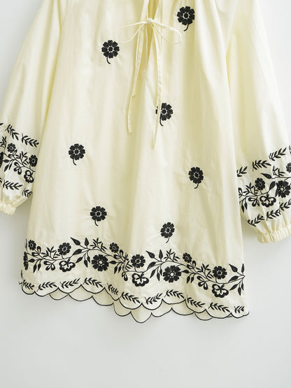 Embroidered Casual Long-Sleeved Dress