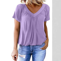 V-neck Raglan Sleeve Gathered Casual T-shirt