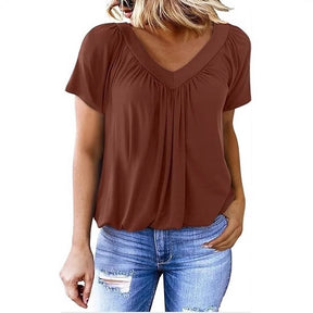 V-neck Raglan Sleeve Gathered Casual T-shirt