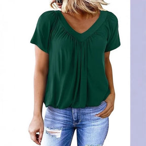 V-neck Raglan Sleeve Gathered Casual T-shirt