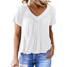 V-neck Raglan Sleeve Gathered Casual T-shirt