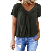V-neck Raglan Sleeve Gathered Casual T-shirt