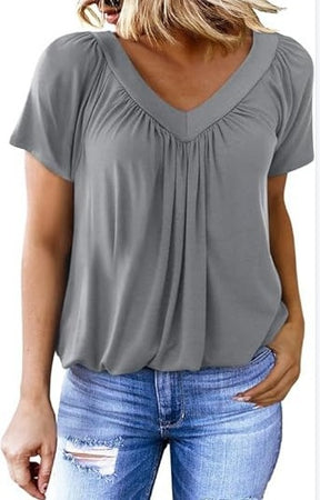 V-neck Raglan Sleeve Gathered Casual T-shirt
