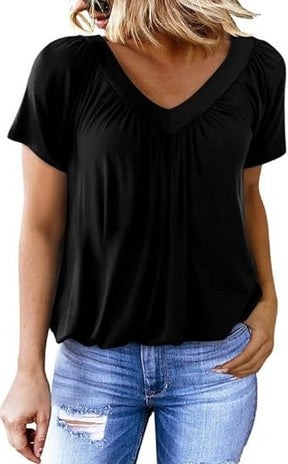 V-neck Raglan Sleeve Gathered Casual T-shirt