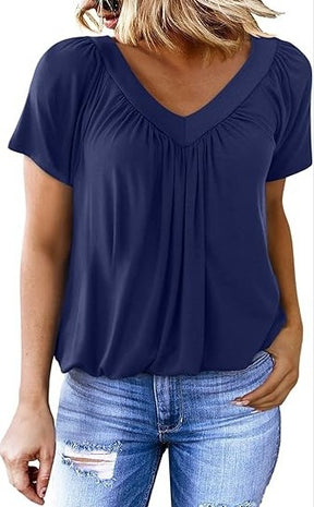 V-neck Raglan Sleeve Gathered Casual T-shirt