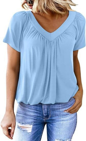 V-neck Raglan Sleeve Gathered Casual T-shirt
