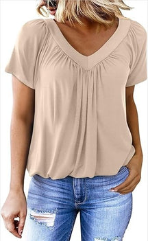 V-neck Raglan Sleeve Gathered Casual T-shirt
