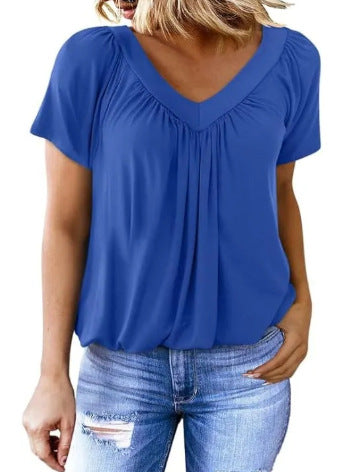 V-neck Raglan Sleeve Gathered Casual T-shirt