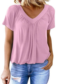 V-neck Raglan Sleeve Gathered Casual T-shirt