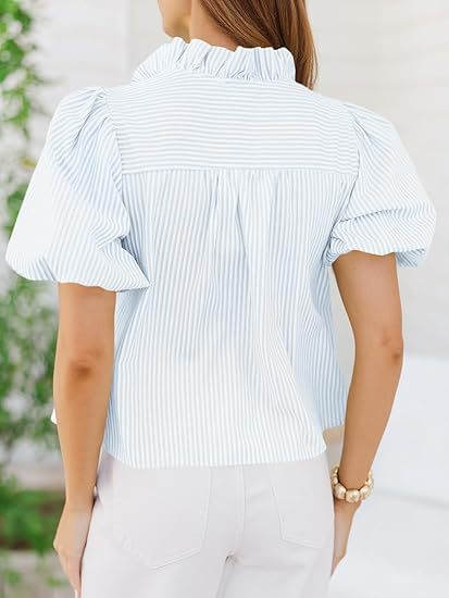 Short Puff Sleeve Button Down Shirts