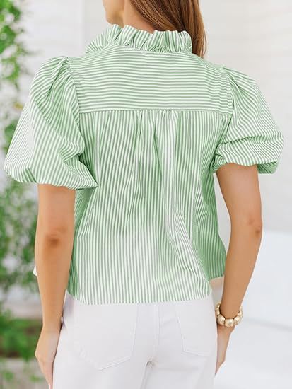 Short Puff Sleeve Button Down Shirts