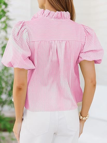 Short Puff Sleeve Button Down Shirts