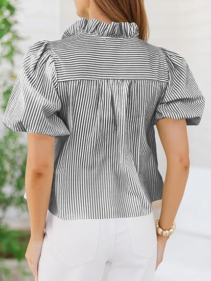 Short Puff Sleeve Button Down Shirts