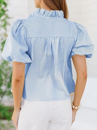 Short Puff Sleeve Button Down Shirts